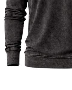 Sudadera Henley de Manga Larga para Hombre, Lavado Ácido, Color Negro, Estilo Casual con Botones y Bolsillo, Prenda de Invierno, Algodón, Corte Ajustado - Product Image 6