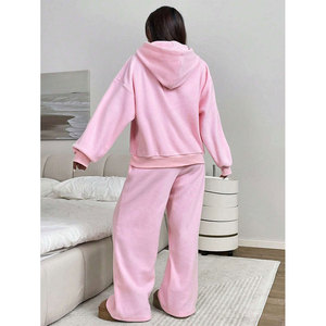 High Quality Women Blank Sportswear Two Piece Cotton 100% Custom Design Sweatpants and Hoodies Sets for Sale - Product Image 3