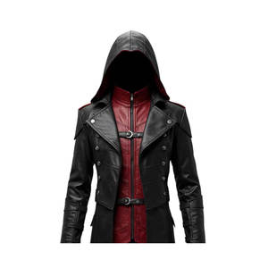 Black & Red Pu Leather <b>Gothic</b> Creed Hooded Coat Leather Steampunk Long Coat For Cosplay High Sell 2026 - Product Image 2