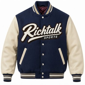 Blouson universitaire unisexe High Street avec logo personnalisé sur le devant, 100 % laine, classique, coloré, décontracté, bleu, pour couple - Product Image 2