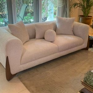 Modern Curved Boucle <b>Sofa</b> Teak Wood Base Luxury Minimalist Living Room <b>Sofa</b> for Hotel Villa Apartment Indonesia - Product Image 1