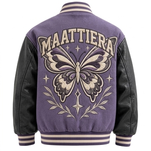 Purple Jacket Men Leather <b>Sleeve</b> Embroidered Maattiera <b>Butterfly</b> Stars Casual Autumn Wear - Product Image 3