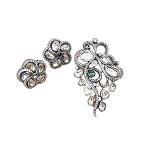 Hot Deal on White and Green Moissanite Stone <b>Studded</b> Oxidised Plated <b>Earring</b> and Pendant <b>Set</b> Perfect for Party & Wedding Wear - Product Image 1