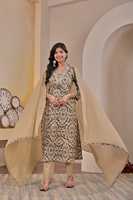 Ensemble de luxe 60x60 en coton pour femme, comprenant un pantalon et une kurta droite, avec col brodé et dupatta assorti