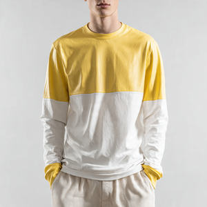 T-shirt pour homme à manches longues, col rond, style streetwear, en cuir PU de haute qualité, écologique, anti-UV - Product Image 1