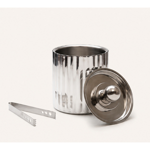 Seau à glace en acier inoxydable à double paroi avec couvercle et pince, seau à glace isolé à nervures pour la maison, le bar et les soirées cocktails - Product Image 1