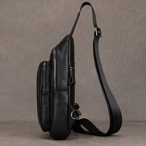 Genuine Leather <b>Men's</b> Chest Bag Black Large Capacity Casual Sling Cowhide Shoulder Side <b>Purse</b>. - Product Image 3