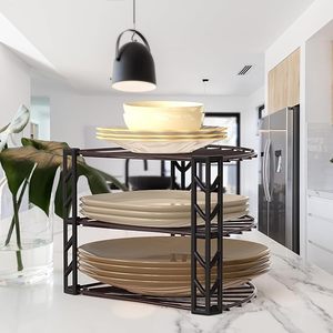 3-Tier Kitchen Cabinet Corner Plate <b>Rack</b> | Dark Bronze Metal Wire <b>Dish</b> & Bowl Storage Organizer Stand - Product Image 5