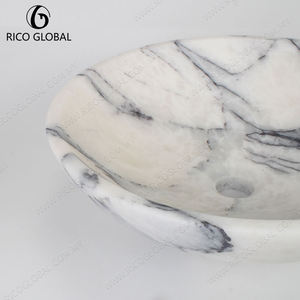 Lavabo de Mármol Redondo con Acabado Pulido, Lavabo de Baño de Montaje Superior, Diseño Minimalista, Grifo de un Solo Orificio con Manija de Palanca - Product Image 5