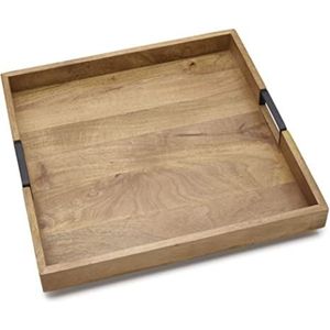 Modern <b>Square</b> Mango Wood Serving Tray with Black Metal Handles Decorative Ottoman Tray for Coffee <b>Table</b> <b>Kitchen</b> Home Decor Trays - Product Image 1