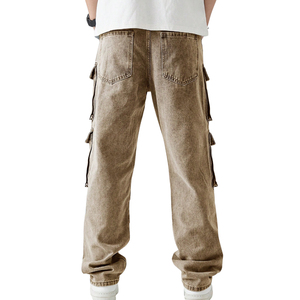 Pantalones Cargo de Mezclilla Marrón Vintage para Hombre, Corte Relajado, Multibolsillos, Estilo Urbano, Pierna Recta, Jeans Utilitarios, Ropa Casual para el Día a Día - Product Image 2