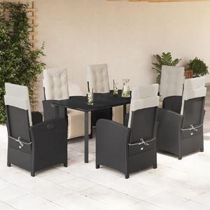 Set da pranzo da giardino in polyrattan nero da 7 pezzi con cuscini, mobili da esterno in stile contemporaneo, resistenti alle intemperie - Product Image 3