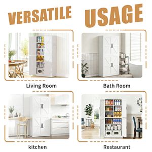 <b>White</b> Heavy-Duty Steel Kitchen Pantry <b>Storage</b> <b>Cabinet</b> with Adjustable Shelves for Country Kitchens Bathrooms Living Rooms - Product Image 3