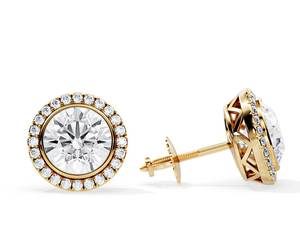 Boucles d'oreilles clous en or jaune pour femme, diamants de laboratoire taille brillant rond, bijoux de mariage classiques - Product Image 1