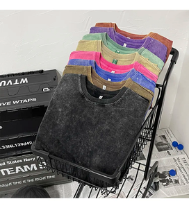 เสื้อยืดวินเทจผู้ชายสไตล์ย้อมสีเอซิด ผ้าฝ้าย 100% เนื้อหนา ทรงโอเวอร์ไซส์ สตรีทแวร์ลำลอง ขายส่ง - Product Image 5