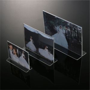 Support de signalisation en acrylique transparent en forme de T, double face, pour table, cadre photo de menu, vente en gros, cadre d'affichage en bois pour affiches et photos - Product Image 1