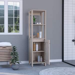 Meuble de salle de bain à porte unique en lin New Haven avec deux étagères intérieures et deux étagères ouvertes - Product Image 4