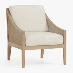 Chaise moderne en teck massif de haute qualité avec dossier en rotin tressé pour usage intérieur. - Product Image 1