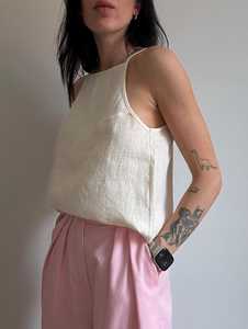 Top de Lino para Mujer con Tirantes Finos, Corte Regular, Estilo Vintage Minimalista, Casual de Verano, ODM - Product Image 3
