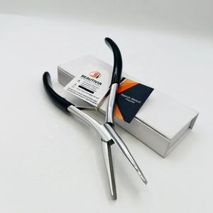 Pince professionnelle en acier inoxydable à pointe plate pour extensions de cheveux, avec logo personnalisé, poignée noire, pour cheveux Remy, trame simple, à clipser - Product Image 2