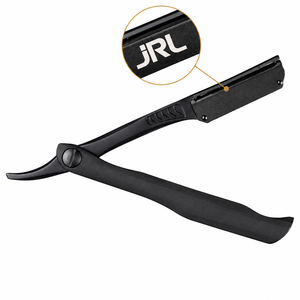 Ciseaux de barbier JRL noirs en acier inoxydable magnétique à bord droit avec pointe de lame affûtée pour la coupe de cheveux professionnelle - Product Image 1