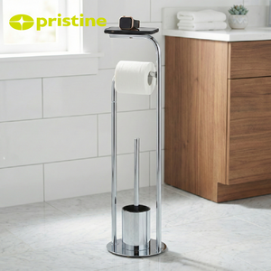 Modern Steel Floor <b>Standing</b> Toilet Paper Holder with Plunger and <b>Shelf</b> for Bathroom - Product Image 4