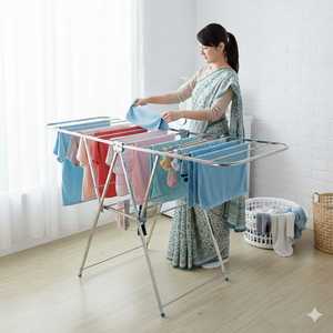 Séchoir à linge double en acier, pliable verticalement, gain de place, multifonctionnel pour petit appartement et salle de bain - Product Image 6