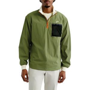Veste légère tendance pour homme avec demi-fermeture éclair et poche poitrine, couleur olive, pull utilitaire léger pour homme, été - Product Image 1