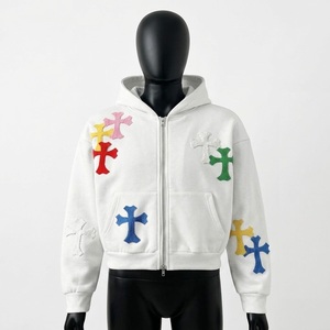 Sweat à capuche zippé surdimensionné personnalisé avec patch en chenille, molleton lourd standard, streetwear d'hiver Y2K, OEM ODM Marque Privée - Product Image 5