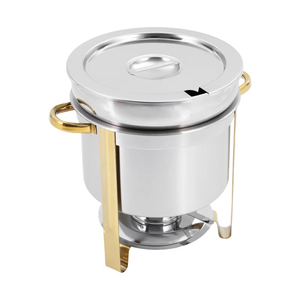 ถาดอุ่นอาหารทรงกลมโลหะเคลือบทองพร้อมฝาปิด - Product Image 1