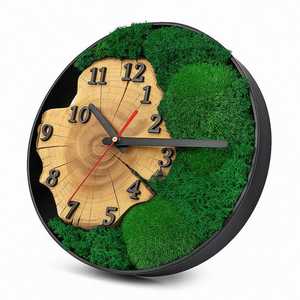 Emerald Forest Wood Slice Wall <b>Clock</b> Moss Grove Rustic Wooden Wall <b>Clock</b> Woodland Harmony Moss Art <b>Clock</b> Evergreen Timber Moss - Product Image 3