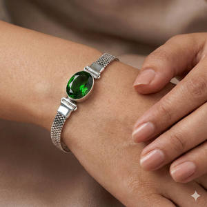 Bracelet chaîne ajustable Samrat Jewels tendance en argent plaqué 925 fait main, style bohème chrétien, avec topaze bleue taille ovale, cadeau pour femme - Product Image 1