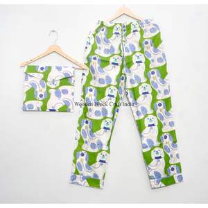 Ensemble de pyjama en coton à imprimé animal, ensemble de pyjama bohème à imprimé bloc, ensemble de pyjama pour femmes, ensemble de pyjama d'été, ensemble de pyjama de nuit, ensemble deux pièces - Product Image 4