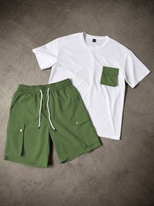 Ensembles de fitness d'été pour hommes de haute qualité, t-shirts oversize à manches courtes, motif uni, séchage rapide, tissu tricoté 100% coton - Product Image 5