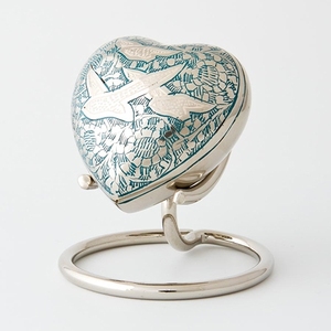 Handcrafted Brass Heart Cremation Urn Engraved Floral Pattern Small <b>Ashes</b> <b>Keepsake</b> with Stand - Product Image 6