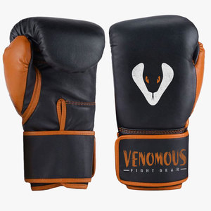 Venomous Leather Boxing Gloves Black Orange <b>Velcro</b> Closure Adjustable Wrist <b>Strap</b> Adult Fight Gear - Product Image 5