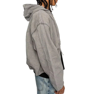 Custom Vintage 100% Cotton Knitted Oversized <b>Zip</b>-<b>up</b> <b>Jacket</b> Hoodies for Men Acid Wash Coloring Loose Embroidered Letter Spring - Product Image 4