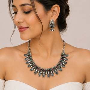 Bulk Price Zircon Necklace Earring Set Boho Jewelry Bezel Setting Silver Plated for Women's Anniversary Lovers Wholesale - Product Image 2