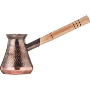 Cezve turque en cuivre massif pur, épaisse et martelée à la main, pour cuisinière, authentique pot artisanal avec poignée ergonomique en bois - Product Image 1
