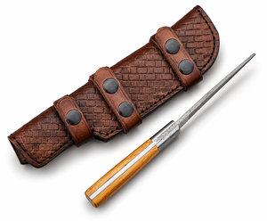 Couteau en acier Damas personnalisable, manche en bois, lame fixe avec étui en cuir, couteau de coupe artisanal pour l'extérieur - Product Image 4