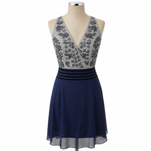 Women Navy Blue Embellished Party Dress Sleeveless Deep V Neck Beaded <b>Sequin</b> Floral Evening Cocktail Elegant Flowy Fashion Wear - Product Image 1