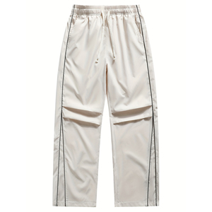 Pantalon de survêtement blanc ample pour homme personnalisé avec accents latéraux et passepoil blanc - Coupe décontractée, style sportif et décontracté - Product Image 1