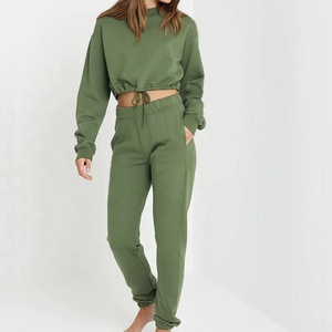 Pantalon de survêtement en molleton vert olive taille haute coupe droite avec taille élastique décontracté longueur intégrale pour femme – Collection Automne - Product Image 3