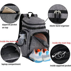 Sac à dos de basketball, sac à dos de sport quotidien, bretelles confortables, design spacieux, léger, polyester écologique, fermeture éclair - Product Image 5