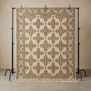 Alfombra Artesanal con Patrón Tribal Cruzado, Alfombra Geométrica Vintage de Lana - Product Image 2