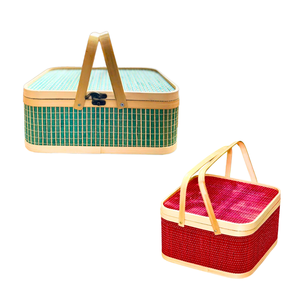 Panier-cadeau en bambou le plus vendu avec couvercle et poignées, couleur personnalisable disponible, artisanat en osier, solution de rangement décorative - Product Image 1