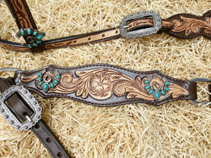 Ensemble de bridon Hackamore à traction latérale de qualité supérieure avec têtière simple tressée sans mors et harnais de poitrine - Product Image 3