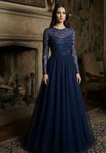 Tela de malla con lentejuelas bordadas a mano de primera calidad para vestido de noche, material de lujo para vestido azul marino, venta al por mayor - Product Image 2