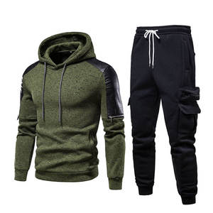 Ensemble de survêtement à capuche pour homme, style streetwear uni, vert, coton et polyester, pantalon de jogging décontracté avec cordon de serrage et poches latérales, vêtements d'hiver - Product Image 6