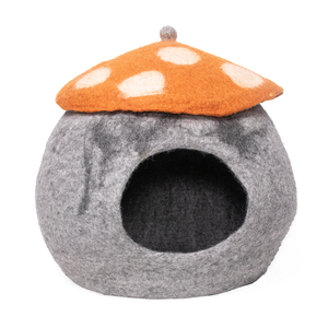 Cute Mushroom Shape Wool Felt Cat <b>Bed</b> Cave Soft Round Indoor Pet House for Cats All Seasons Hand Wash Only - Product Image 1